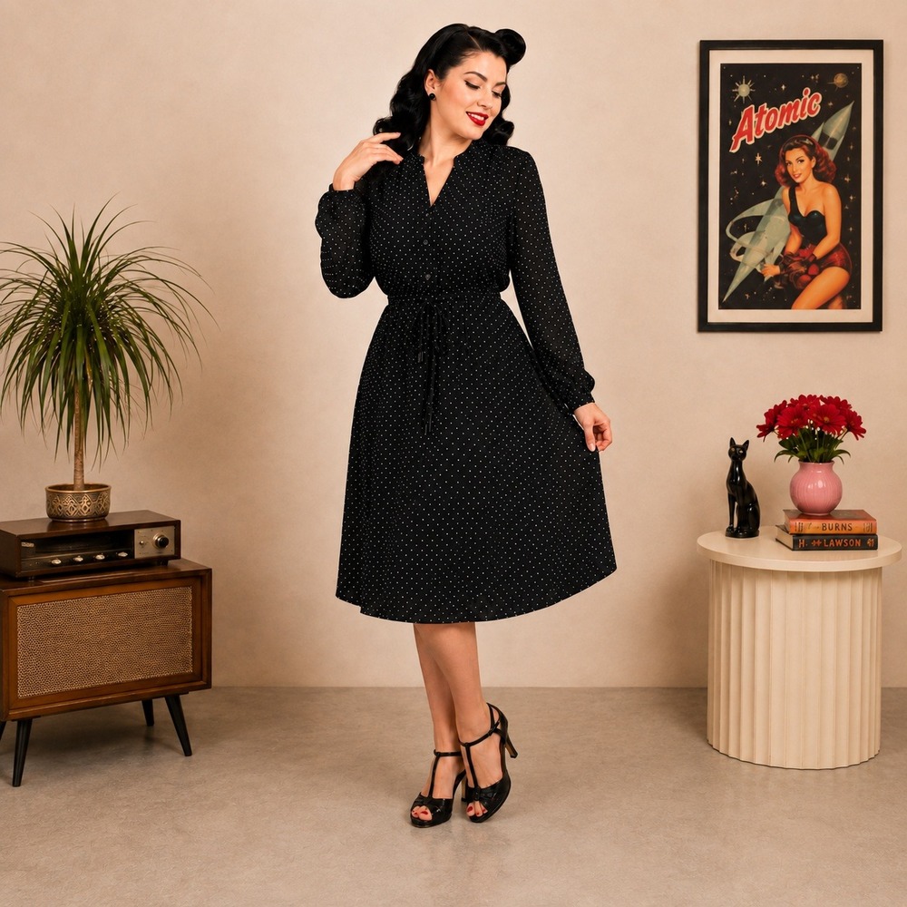 Polka Dot Dress Business Casual V-Neck Timeless Whimsy Pinup Y2K Office Pinup